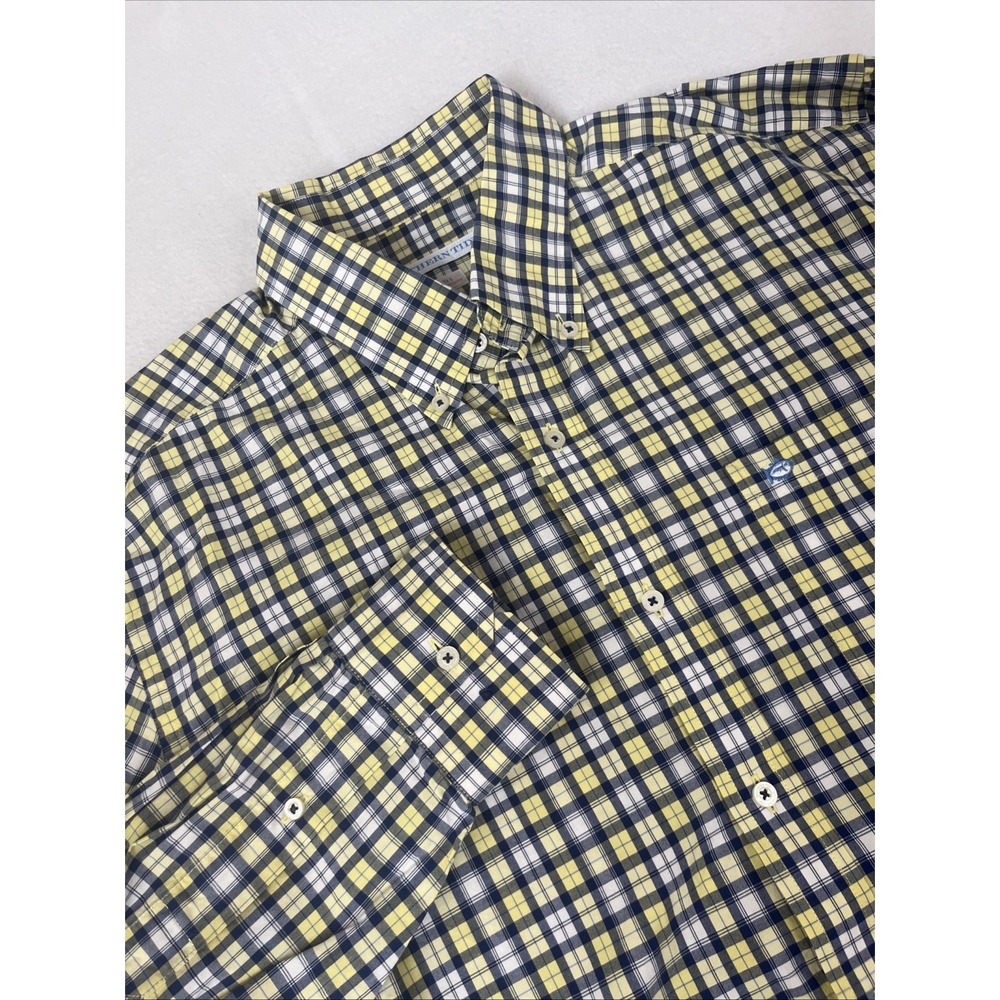 Southern Tide Mens Sz L L/S Tailored Fit Yellow Plaid Button Up Front Shirt